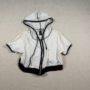 women's vintage white black mini jacket 90's short sleeve hood large